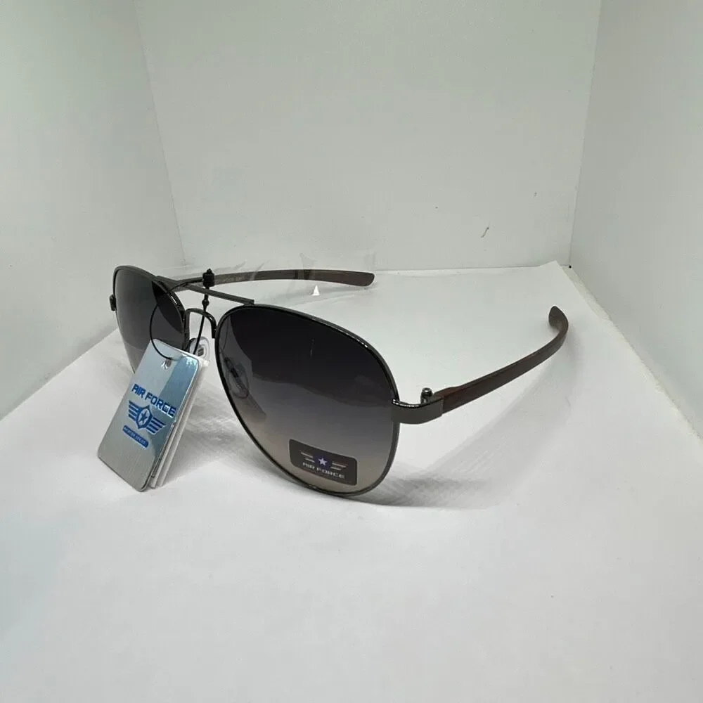 Air Force Aviator Sunglasses UV400 Metal Frame Wood Grain Temples New